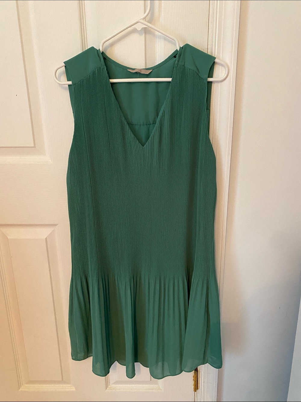 H&M Green Pleated V-Neck Mini Dress